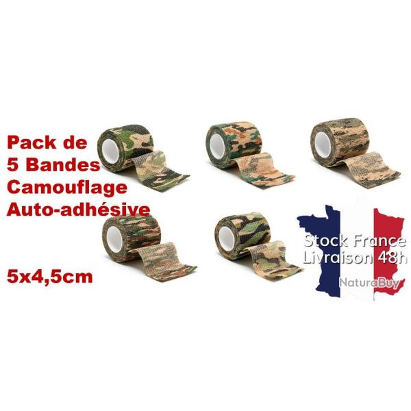 Pack de 5 bandes camouflage auto adh�sive 5x4,5cm camouflage - Livraison rapide depuis la France