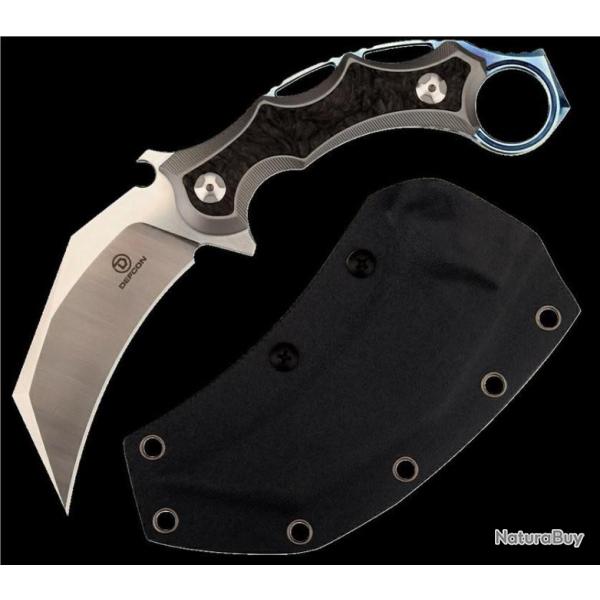 Couteau Defcon  Karambit Jungle Gray Lame Acier D2 Claw Manche Titane Etui Kydex TF3101