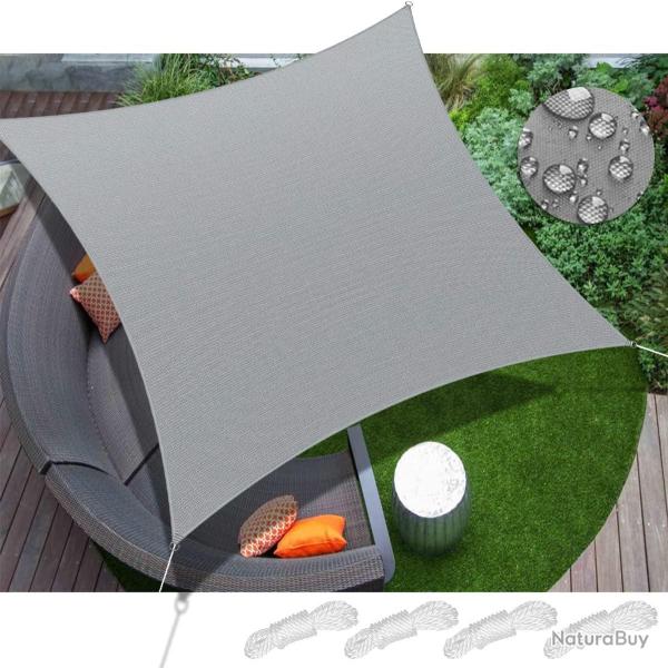 Voile d'Ombrage Carr�e 2x2m Water R�sistant Bloque 95% des UV Corde Jardin Terrasse GRIS