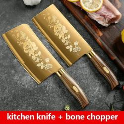 Couteaux de Chef Pro Cuisine Lame Inox Titane Or-2pcs