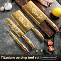 Couteaux de Chef Pro Cuisine Lame Inox Titane Or-4pcs