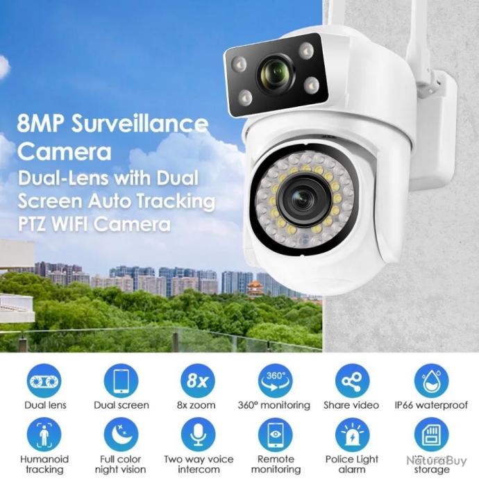 Camera Surveillance AI Détection Humanoïde Vision Nocturne WiFi IP 360° Noir YONIS - Caméra de surveillance connectée - Rue du Commerce