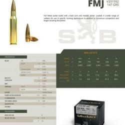 Cartouches Sellier Bellot calibre 308 FMJ 9.55G 147GRS