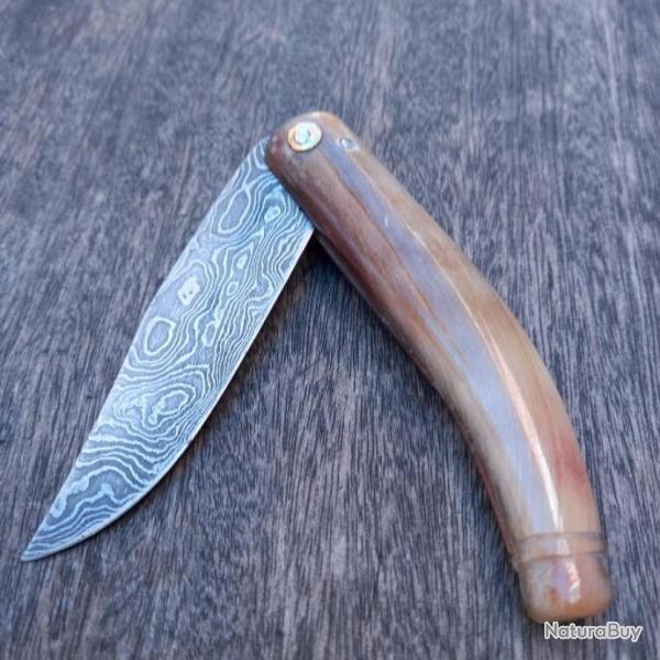 Couteau ARTISANAL CAPUCIN Syrien  DAMAS 2 CLOUS Manche en corne