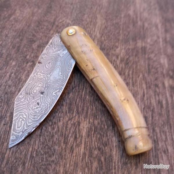 Beau Couteau ARTISANAL CAPUCIN DAMAS 2 CLOUS Manche en corne