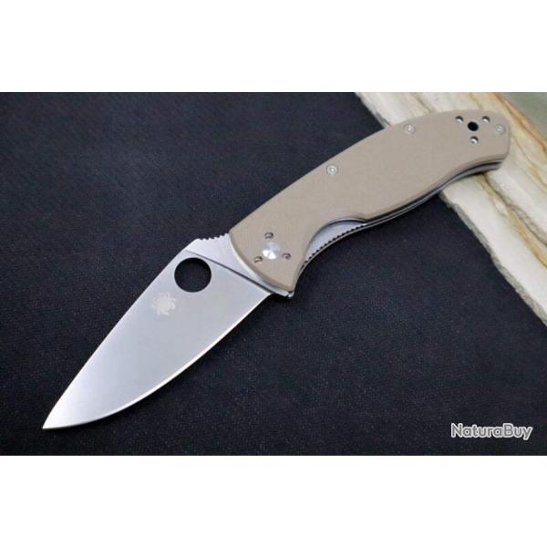Couteau Spyderco Tenacious Brown Manche G10 Lame Acier CPM-M4 Satin Liner Lock Clip SC122GBNM4P