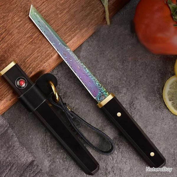 Couteau Japonais style Damas Etui Ebene-B
