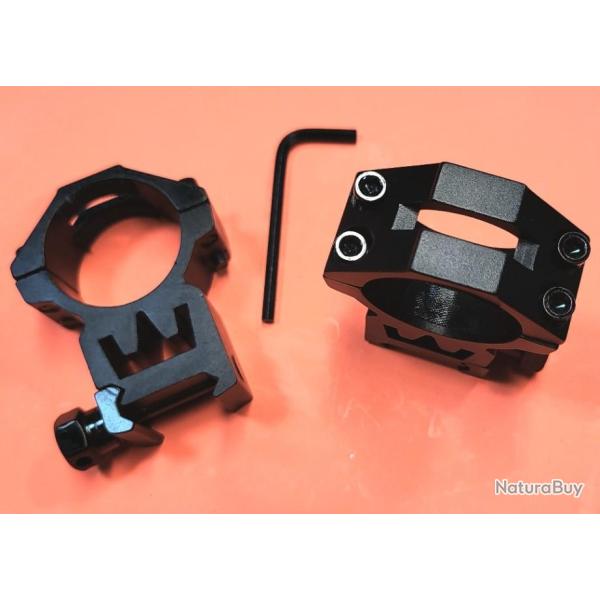 Paire de colliers haut 30mm ** rail Weaver et picatinny **