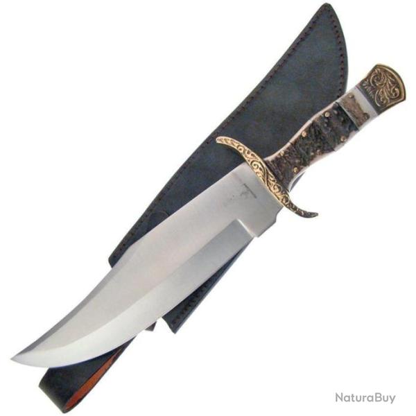 Couteau Poignard Frost Cutlery Bowie Stacked Stag Manche Os Cerf� Lame Acier Inox Etui Cuir FWT194