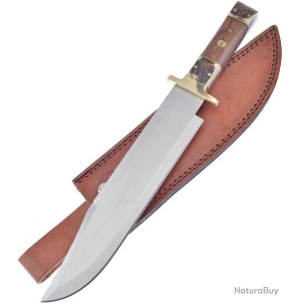 Couteau Poignard Frost Cutlery Bowie Manche Os/Bois Lame Acier Inox Etui Cuir FTS03WDST