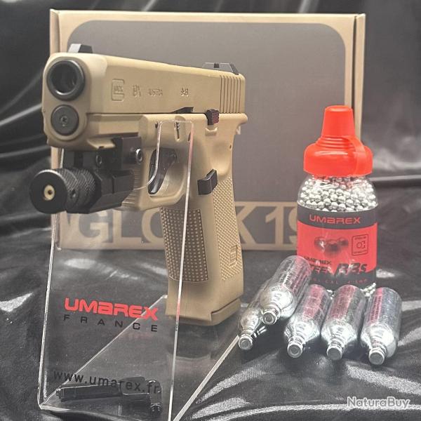 Pack laser pr�t � tirer - "Pistolet GLOCK 19X" - CO2 CAL BB/4.5 - COYOTE - 18 COUPS - Blowback