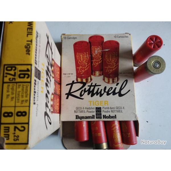 Je vend ma collection de cartouches, 2 boites ROTTWEIL calibre 16x 67,5
