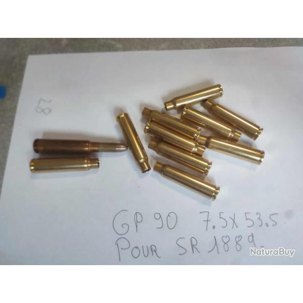 Vend lots de 10 Douilles GP90   Boxer 7.5 x 53.5 pour SR 1889  cal C8
