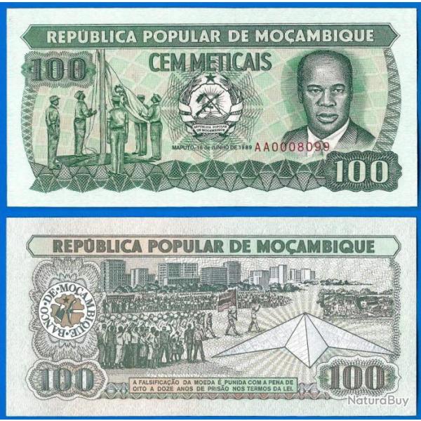 Mozambique 100 Meticais 1989 Neuf Serie AA Numero 8099 Billet Afrique Animal