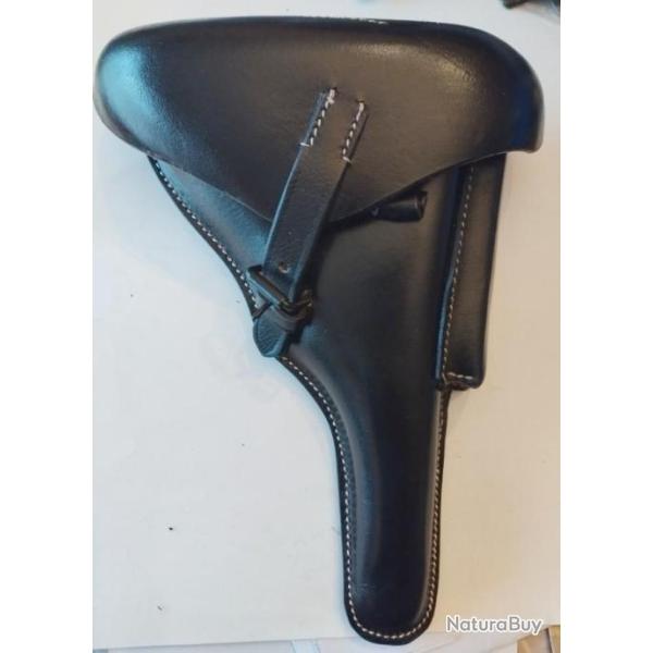 Holster P08 Marine cuir noir avec marquages REPRODUCTION de haute qualit�.