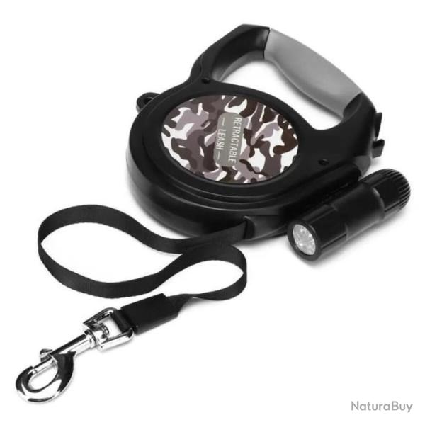 Laisse 8M 50kg 9 LED R�tractable Nuit Poign�e Antid�rapant Camouflage Gris