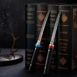 Petit Couteau Damas 67 Couches Etui Ebene-Bleu + Rouge