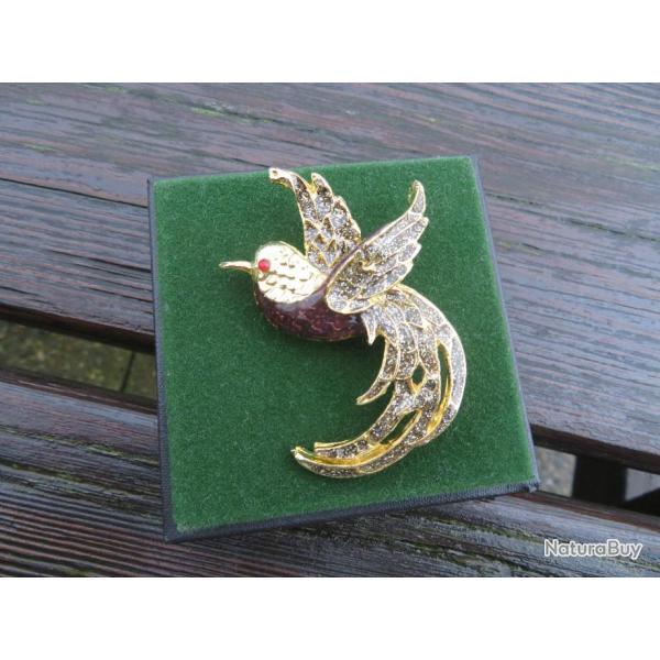 VINTAGE - Ancienne broche en m�tal dor� a d�cor d'oiseau - France (XX�)