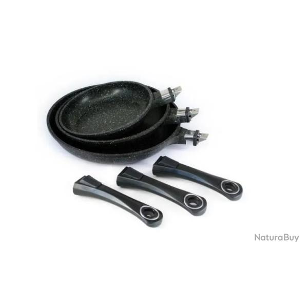 Set de 3 Po�les � 20, 24, 28 cm "Fa�on pierre" - PRADEL EXCELLENCE - PREMIUM - Compatible tous feux