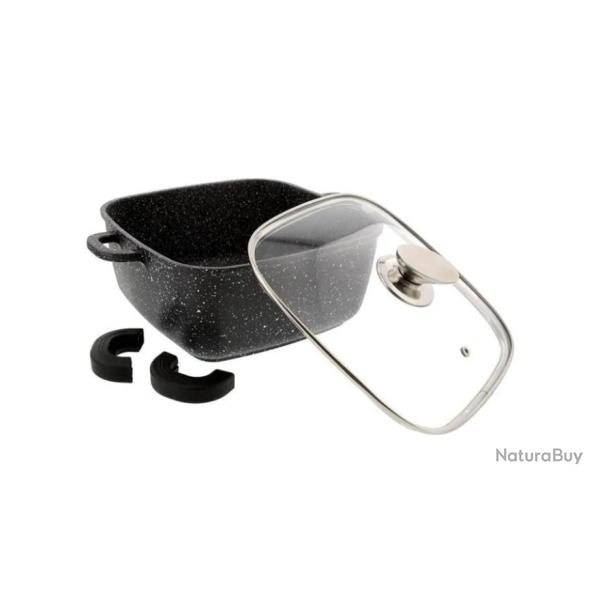 Faitout carr� 24 x 24 cm "Fa�on pierre" + couvercle verre + 2 Maniques silicone - PRADEL EXCELLENCE