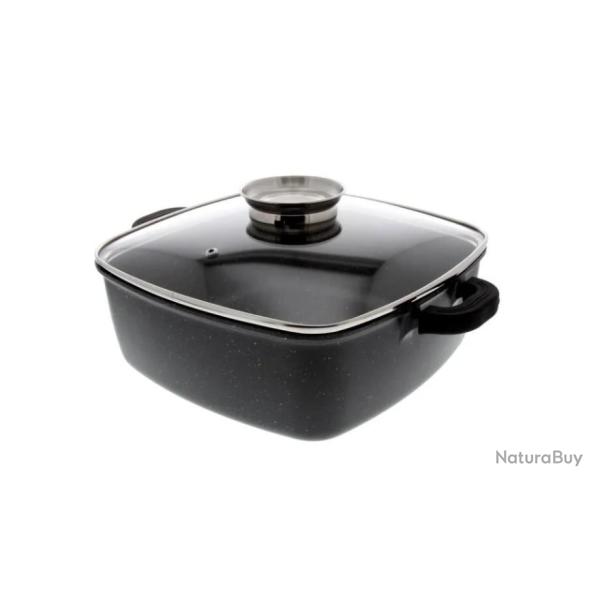 Faitout carr� 28 x 28 cm "Fa�on pierre" + couvercle verre + 2 Maniques silicone - PRADEL EXCELLENCE
