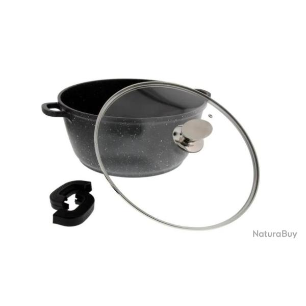 Faitout � 32 cm "Fa�on pierre" + couvercle en verre + 2 maniques silicone - PRADEL EXCELLENCE - PREM