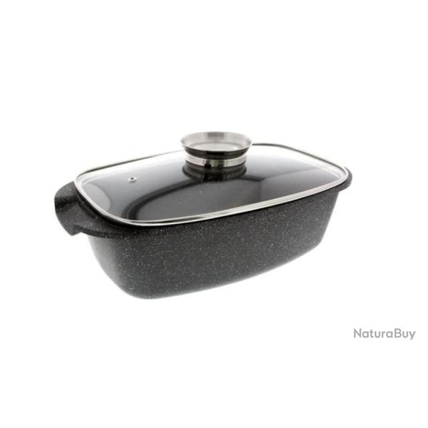 PRADEL EXCELLENCE Plat � four "Fa�on Pierre" avec couvercle en verre 52802M 40x22 cm noir