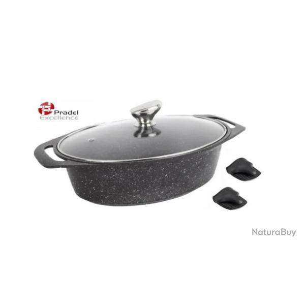 PRADEL EXCELLENCE Lot de 3 marmites ovales fa�on pierre - 3,8 L - Noir