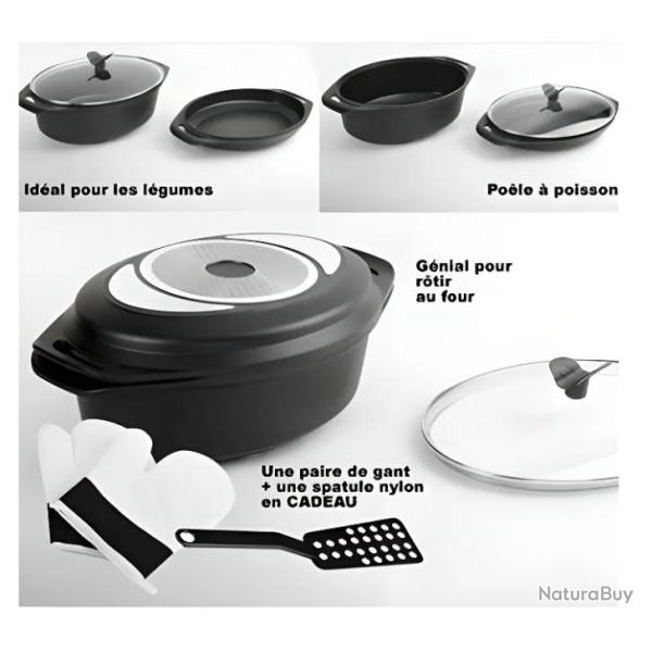 PRADEL EXCELLENCE Lot de 3 marmites ovales fa�on pierre - 10,3 L - Noir