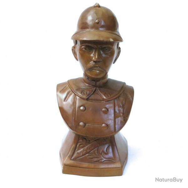 Petit buste en bois massif soldat Fran�ais Verdun r�f bo 778