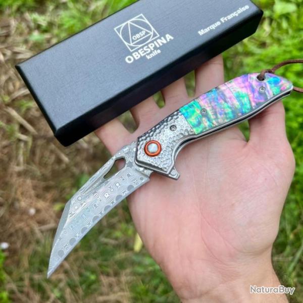 Couteau pliant obespina karambit damas nacre