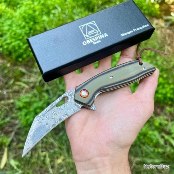 Couteau pliant obespina karambit damas G10