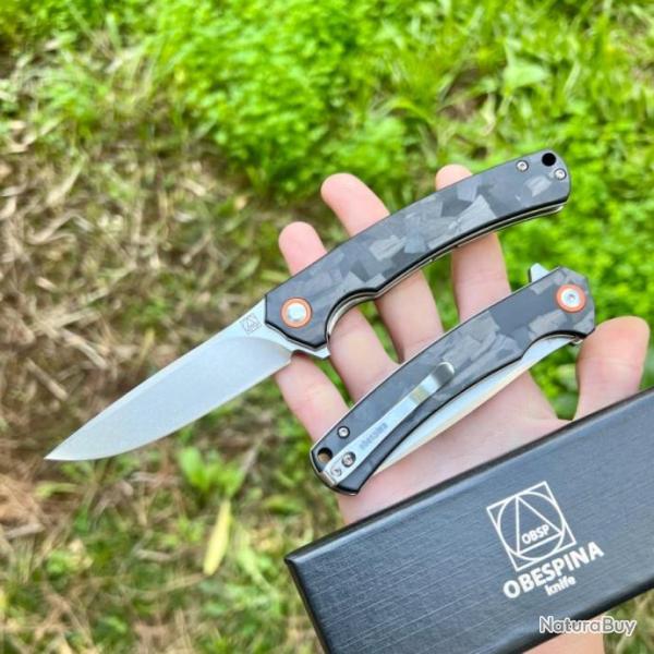 Couteau pliant Obespina manche carbone acier D2 stonewash camping