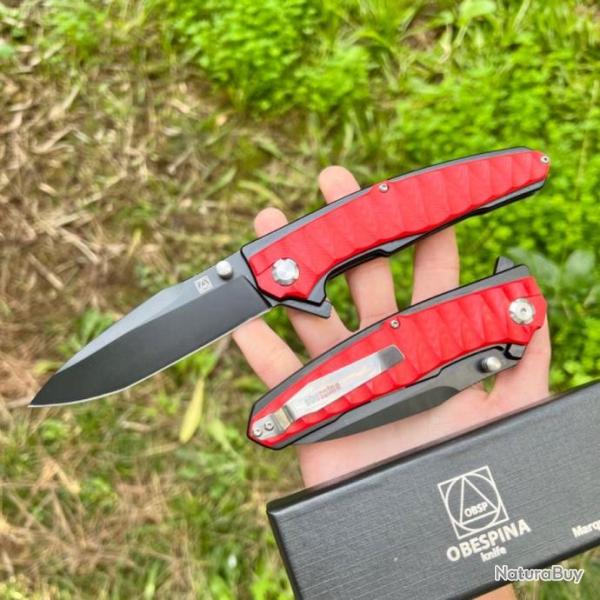 Grand couteau pliant Obespina lame D2 manche G10 rouge mircarta
