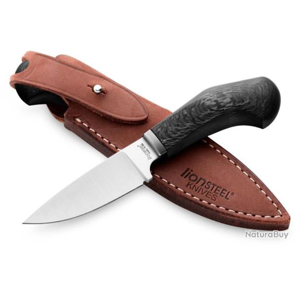 Couteau LionSteel Willy Carbon Fiber Lame Acier M390 Manche Fibre Carbone Etui Cuir Italy LSTWL1CF