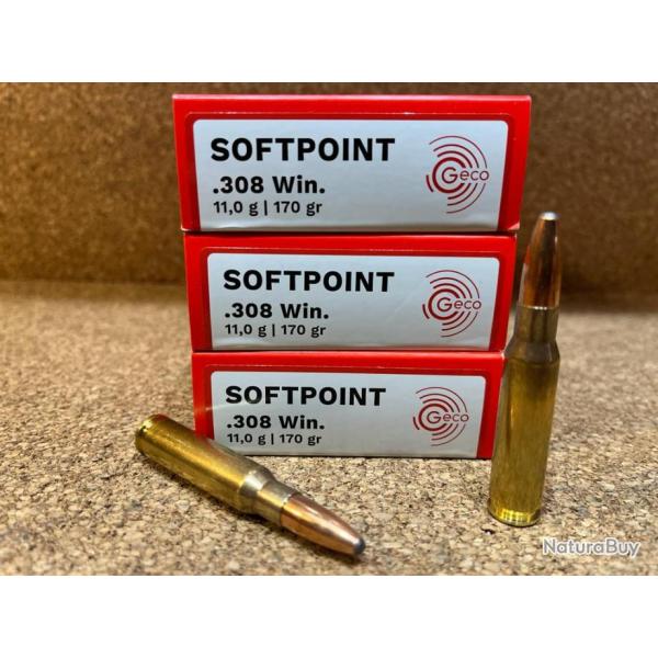LOT DE 3 BOITES DE 20 BALLES GECO DEMI BLINDEE 308 WIN 11 GR