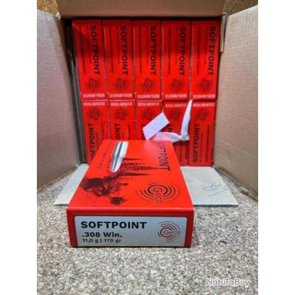 LOT DE 10 BOITES DE 20 BALLES GECO DEMI BLINDEE 308 WIN 11 GR