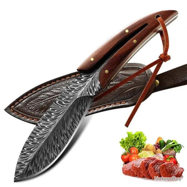 Couteau Chasse Camping Cuisine Etui Cuir-A