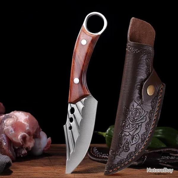 Couteau Chasse Camping Cuisine Etui Cuir-D