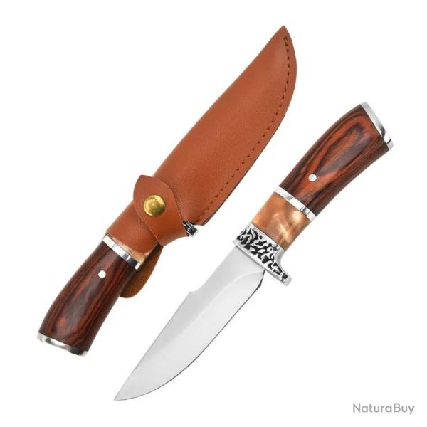 Couteau Chasse Camping Cuisine Etui Cuir-F