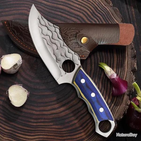 Couteau Chasse Camping Cuisine Etui Cuir-H