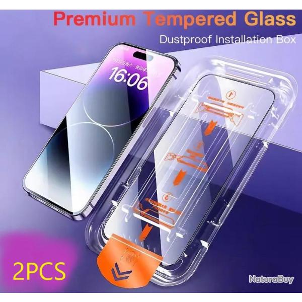 2 Ecran Protecteur Verre + Gabarit Pose pour iPhone-Au Choix