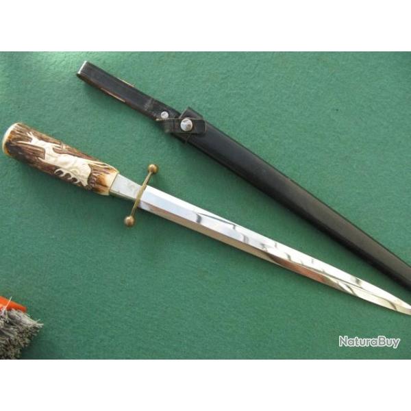 Dague de chasse allemande lame militaire Solingen Manche en andouiller Cerf