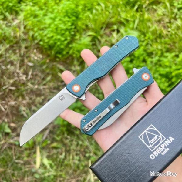 Couteau pliant Obespina D2 stonewash G10 camping survie lame tanto invers�