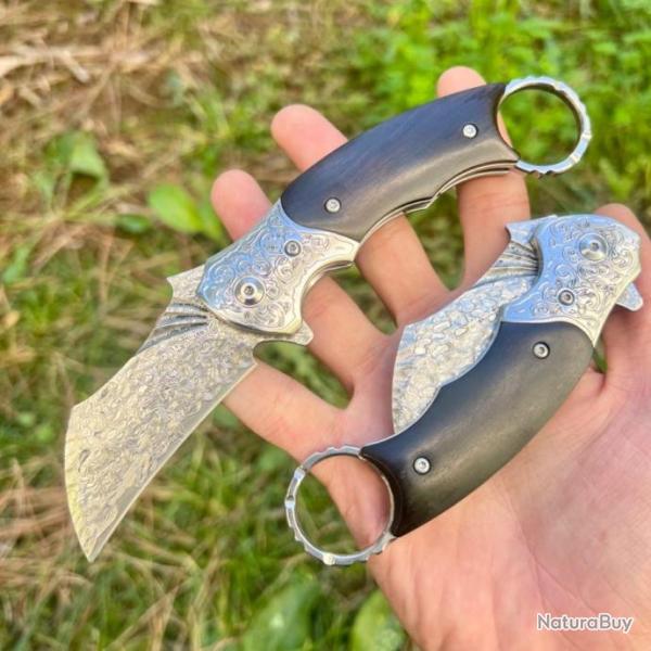 Couteau artisanal Karambit acier damas inox avec tui griffe combat tactique
