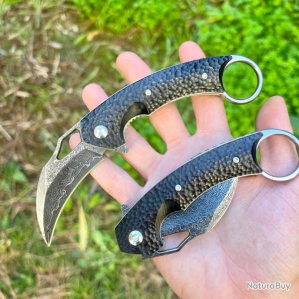 Couteau pliant Karambit acier damas griffe combat tactique custom