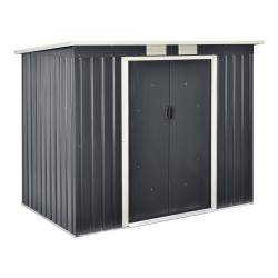 Abri de jardin toit en appentis 213 x 130 x 173 cm t&ocirc;les en acier galvanis&eacute;es gris fonc&eacute; 03_0007175