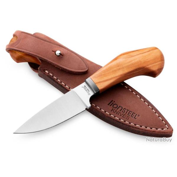 Couteau LionSteel Willy Olive Wood Lame Acier M390 Manche Bois d'Olivier Etui Cuir Italy LSTWL1UL -