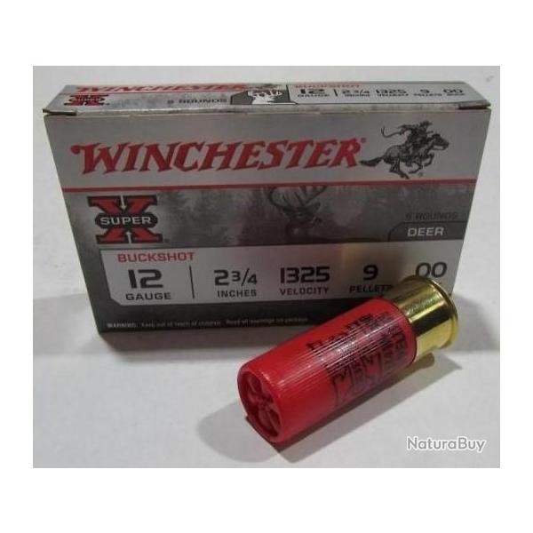6 boites 5 cartouches Winchester de chevrotine 9 grains bourre jupe , cal 12/70