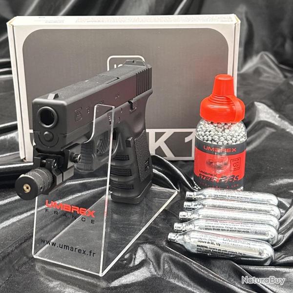 Pack Laser Prt  tirer PISTOLET GLOCK 19 - CO2 - Billes acier 4,5MM